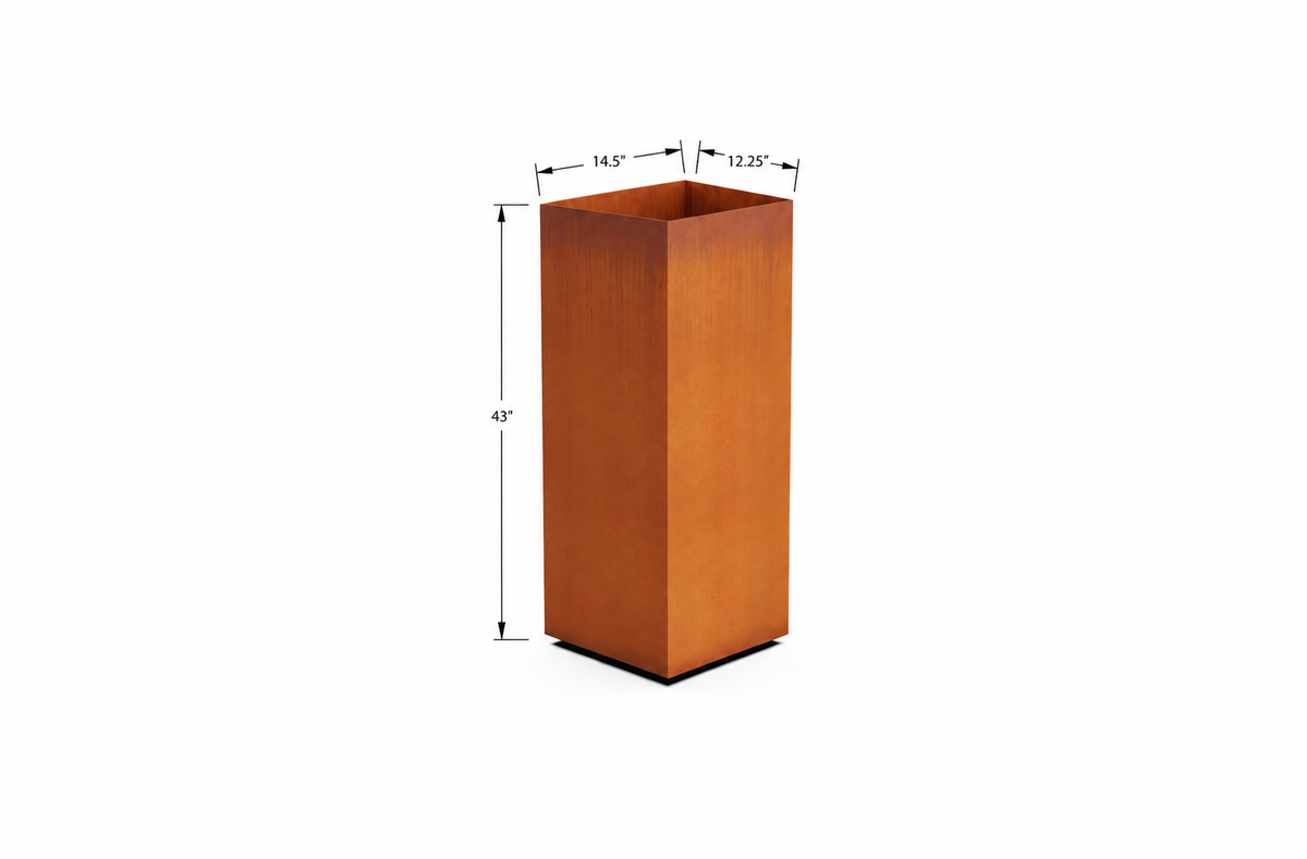 Corten Steel Cube Tall Planter – 14.5″ × 12.25″ × 43″