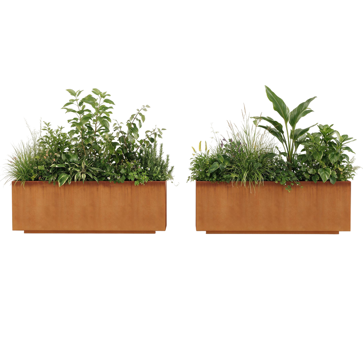 The Welcome Pair – Low Profile Corten Steel Rectangular Planters (Set of 2)