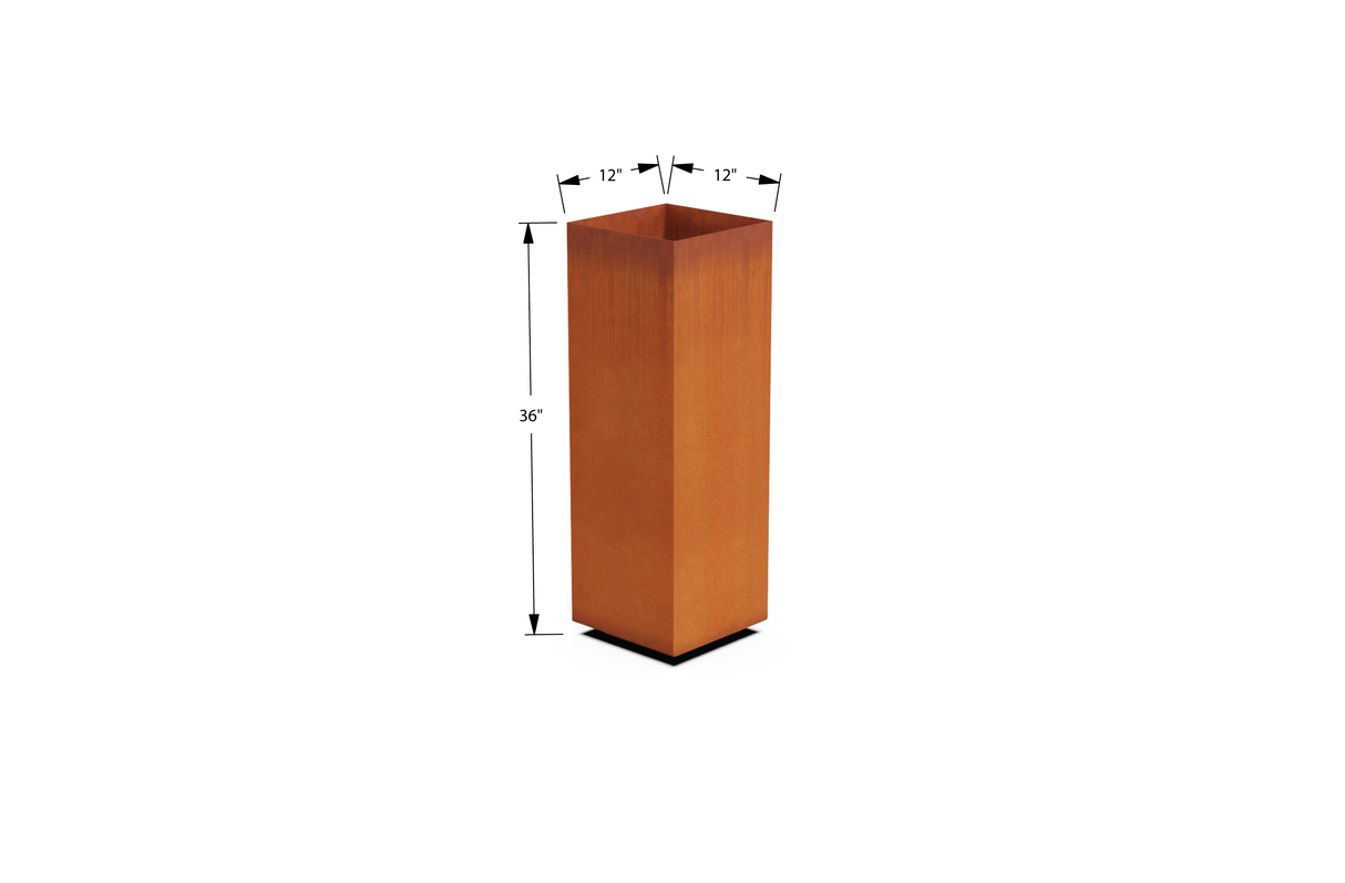 Corten Steel Cube Tall Planter – 24" to 48" H