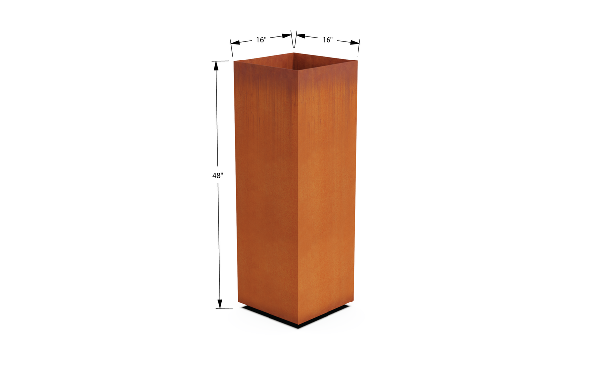 Corten Steel Cube Tall Planter – 24" to 48" H