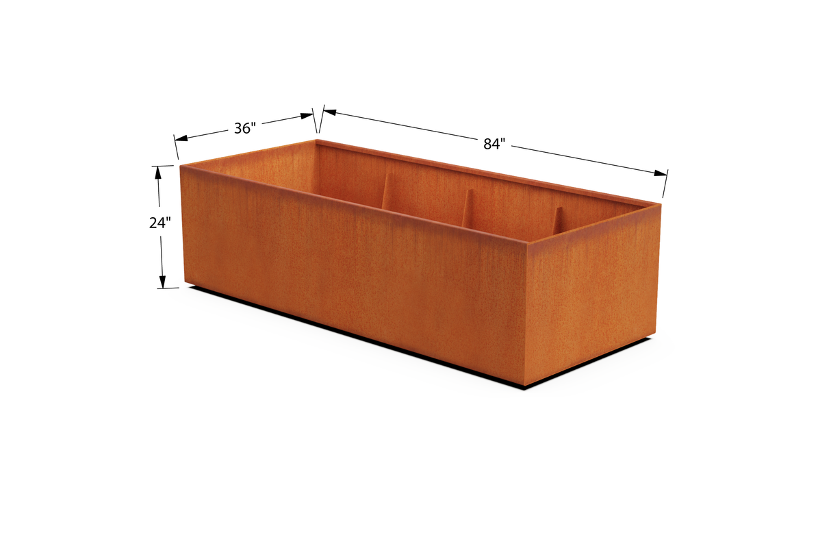 Corten Steel Wide Rectangular Planter – 36" W