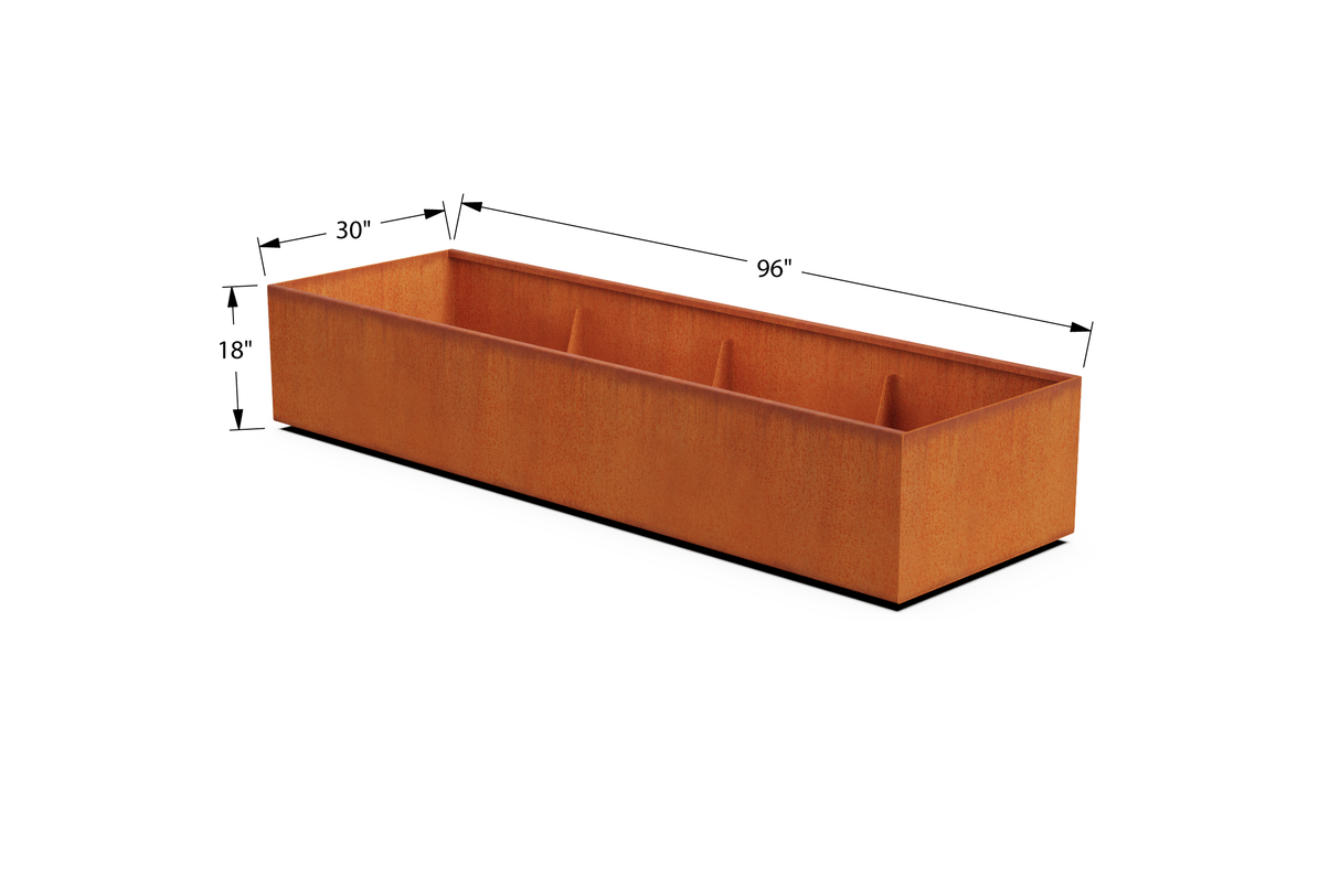 Corten Steel Wide Rectangular Planter – 30" W