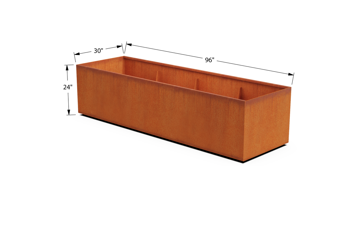 Corten Steel Wide Rectangular Planter – 30" W