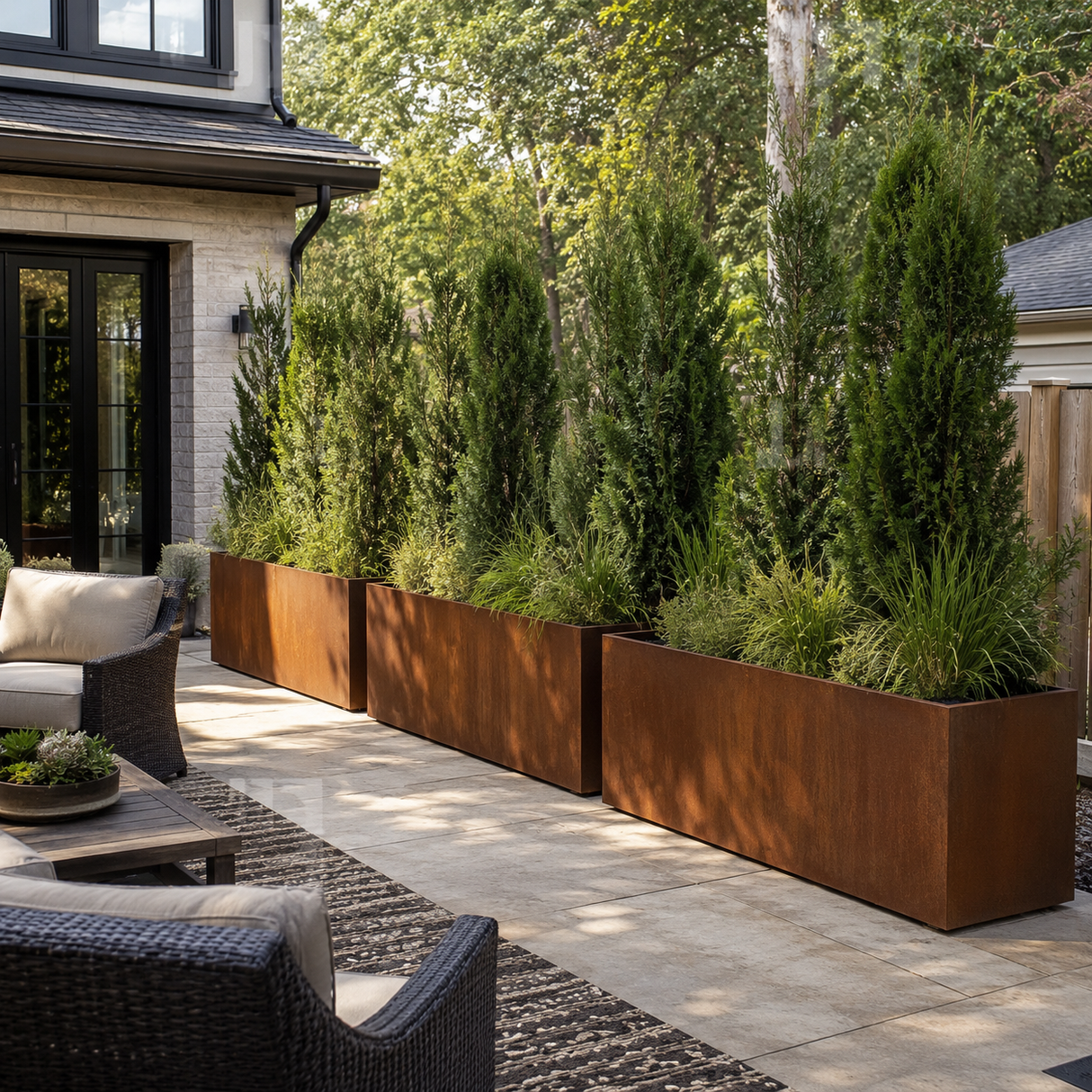 The Patio Trio – Corten Steel Rectangular Planters (Set of 3)