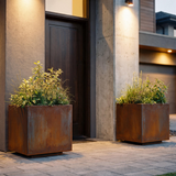 The Welcome Pair – Classic Corten Steel Cube Planters (Set of 2)
