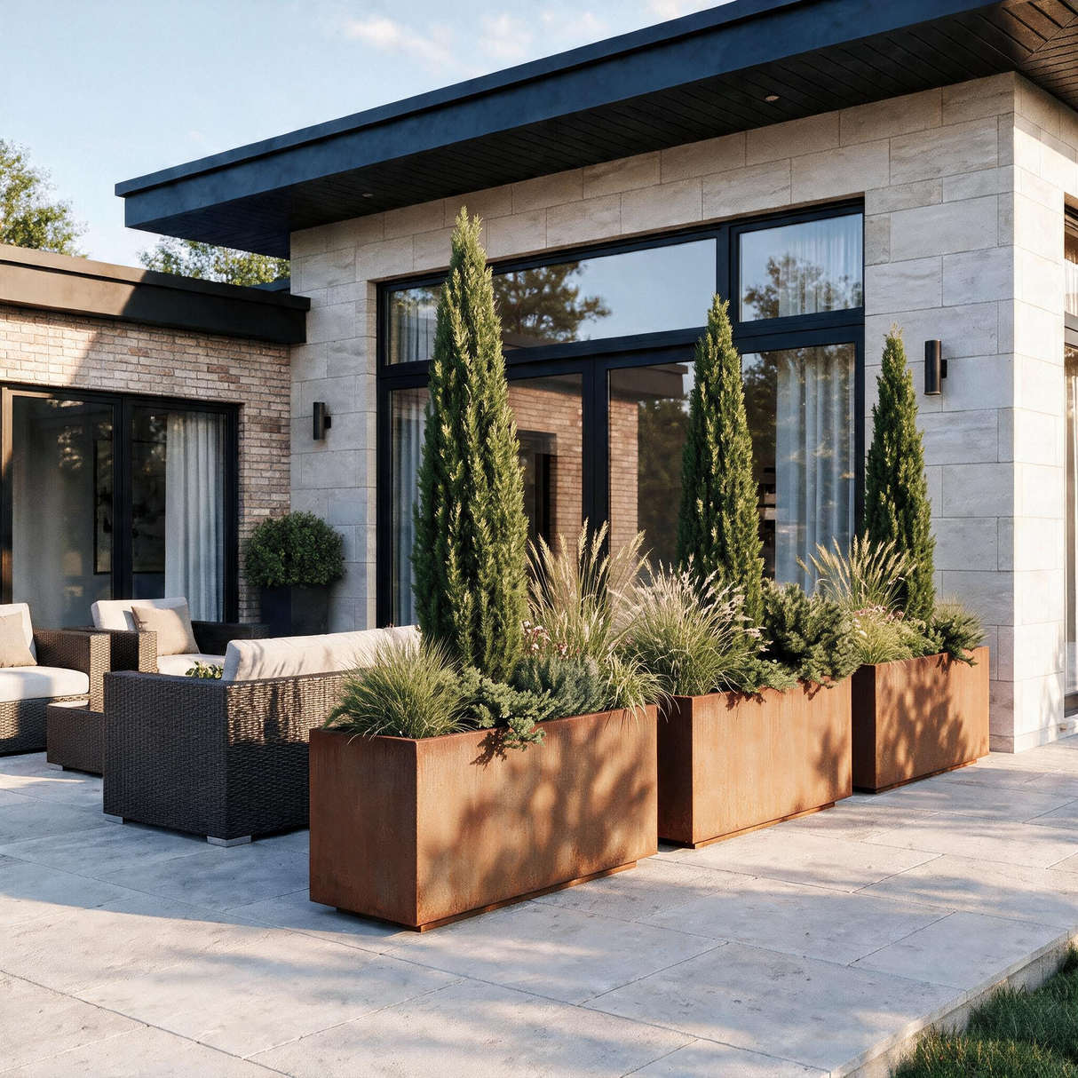 The Patio Trio – Corten Steel Rectangular Planters (Set of 3)