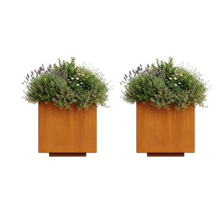 The Welcome Pair – Classic Corten Steel Cube Planters (Set of 2)