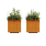 The Welcome Pair – Classic Corten Steel Cube Planters (Set of 2)