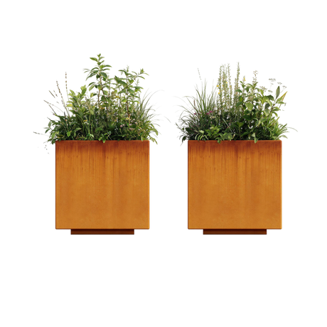 The Welcome Pair – Classic Corten Steel Cube Planters (Set of 2)