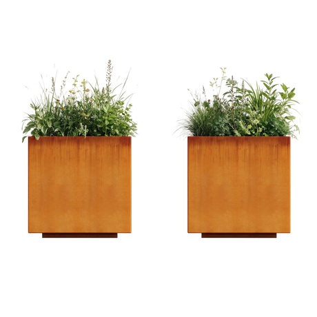 The Welcome Pair – Classic Corten Steel Cube Planters (Set of 2)