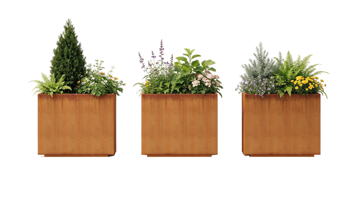 The Patio Trio – Corten Steel Rectangular Planters (Set of 3)