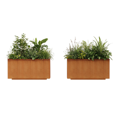 The Welcome Pair – Low Profile Corten Steel Rectangular Planters (Set of 2)