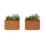 The Welcome Pair – Classic Corten Steel Rectangular Planters (Set of 2)