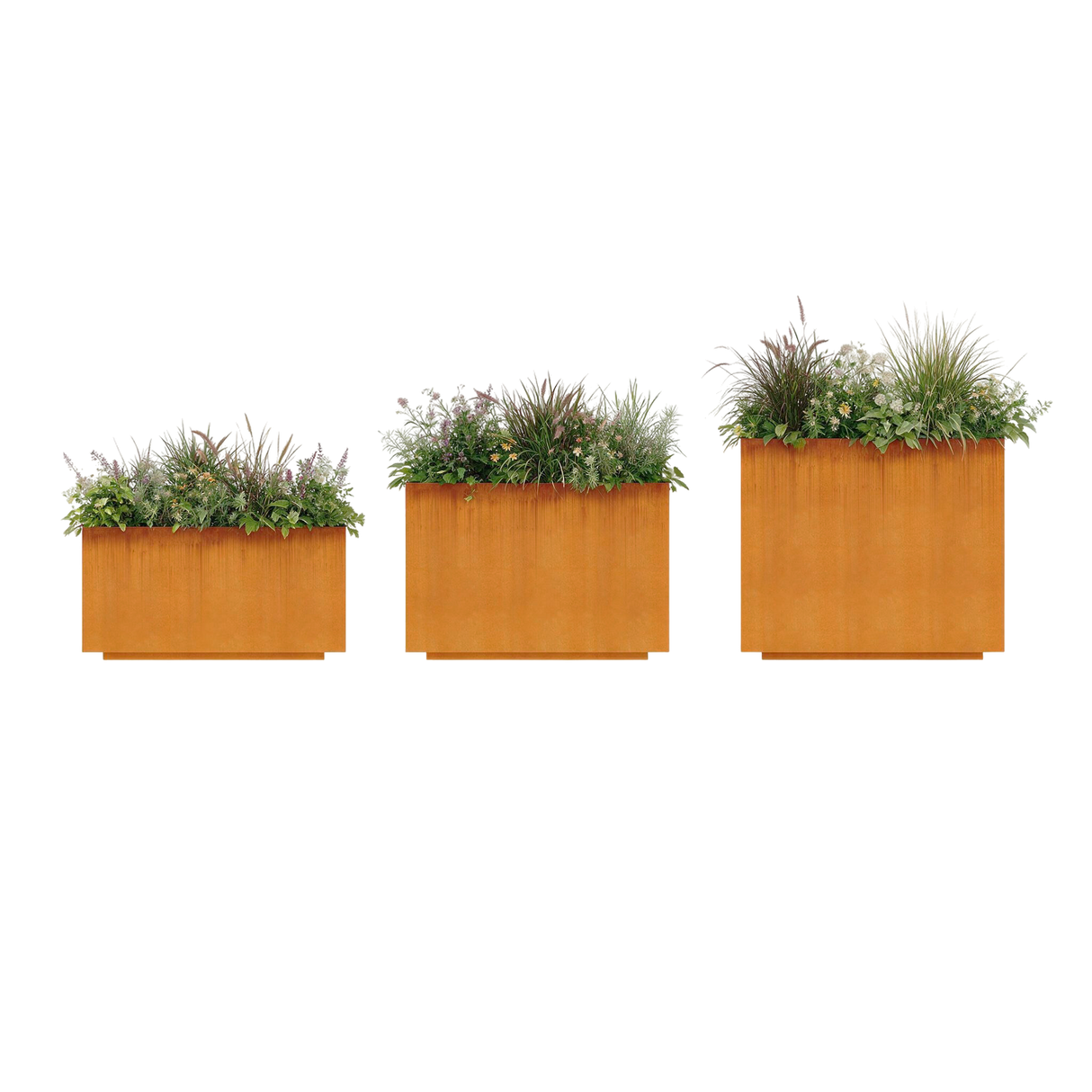 The Porch Trio – Graduated Corten Steel Rectangular Planters (Set of 3)