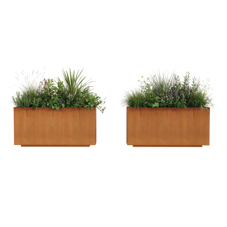 The Welcome Pair – Classic Corten Steel Rectangular Planters (Set of 2)