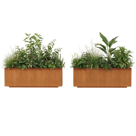 The Welcome Pair – Low Profile Corten Steel Rectangular Planters (Set of 2)