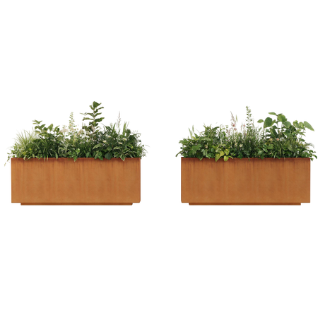 The Welcome Pair – Low Profile Corten Steel Rectangular Planters (Set of 2)