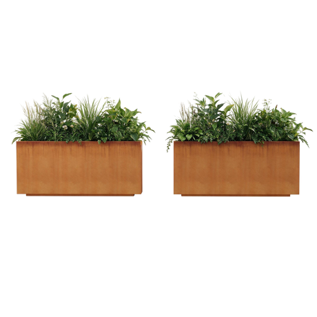 The Welcome Pair – Classic Corten Steel Rectangular Planters (Set of 2)