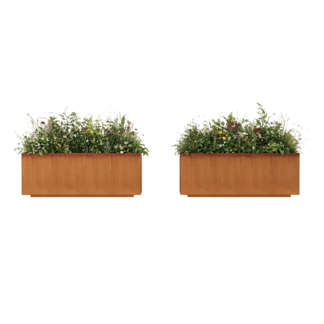 The Welcome Pair – Low Profile Corten Steel Rectangular Planters (Set of 2)