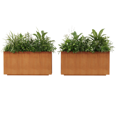 The Welcome Pair – Classic Corten Steel Rectangular Planters (Set of 2)