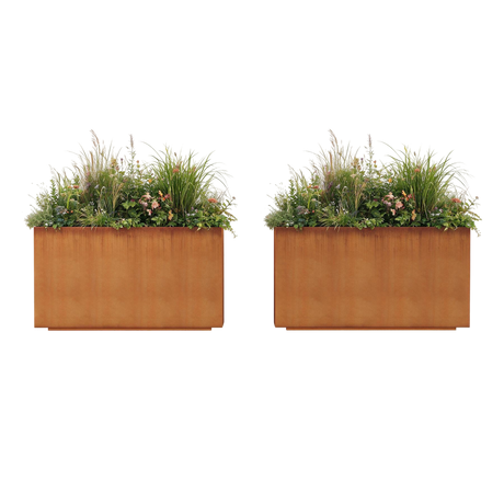 The Welcome Pair – Tall Corten Steel Rectangular Planters (Set of 2)