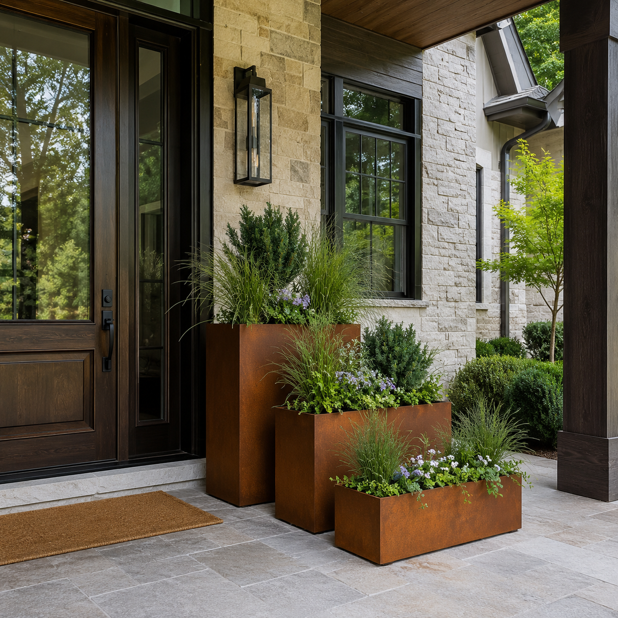 The Porch Trio – Graduated Corten Steel Rectangular Planters (Set of 3)