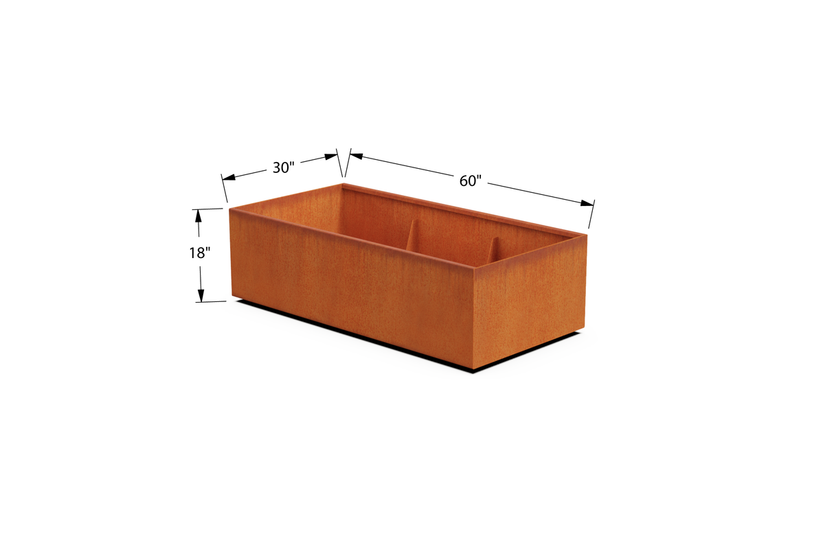Corten Steel Wide Rectangular Planter – 30" W