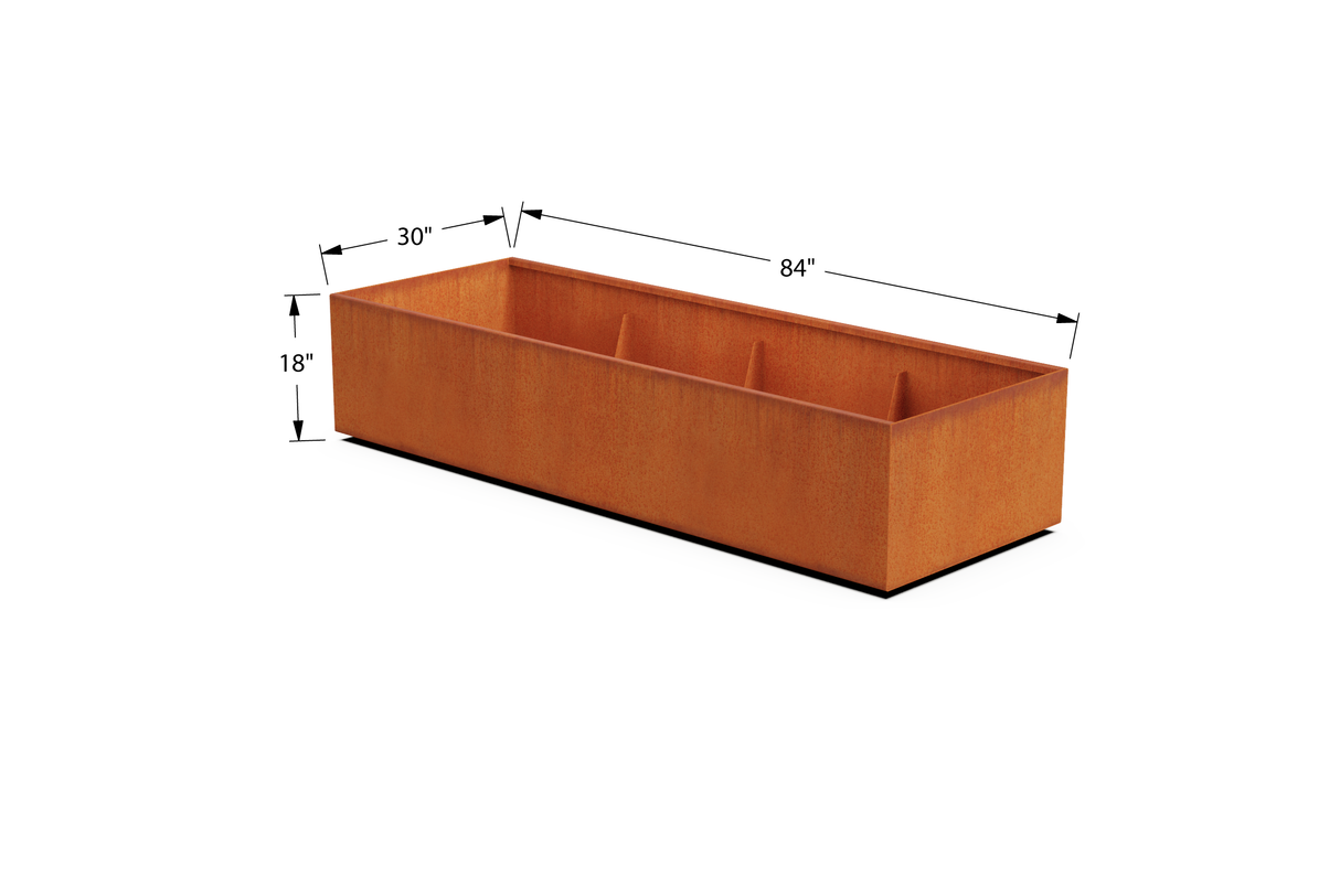 Corten Steel Wide Rectangular Planter – 30" W