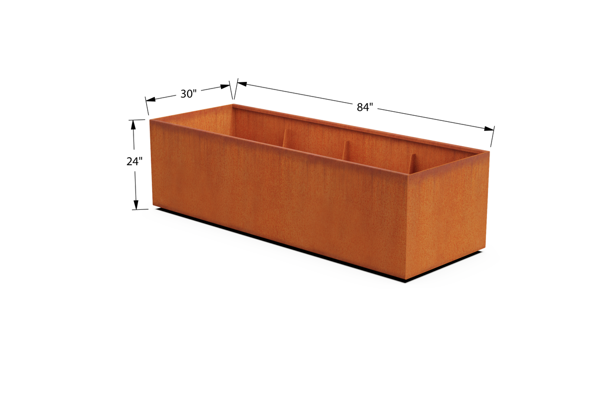 Corten Steel Wide Rectangular Planter – 30" W