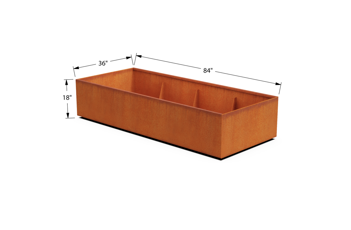 Corten Steel Wide Rectangular Planter – 36" W