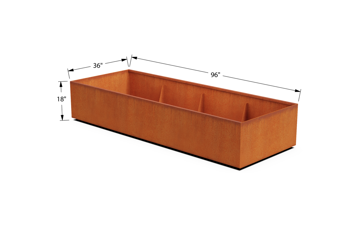 Corten Steel Wide Rectangular Planter – 36" W