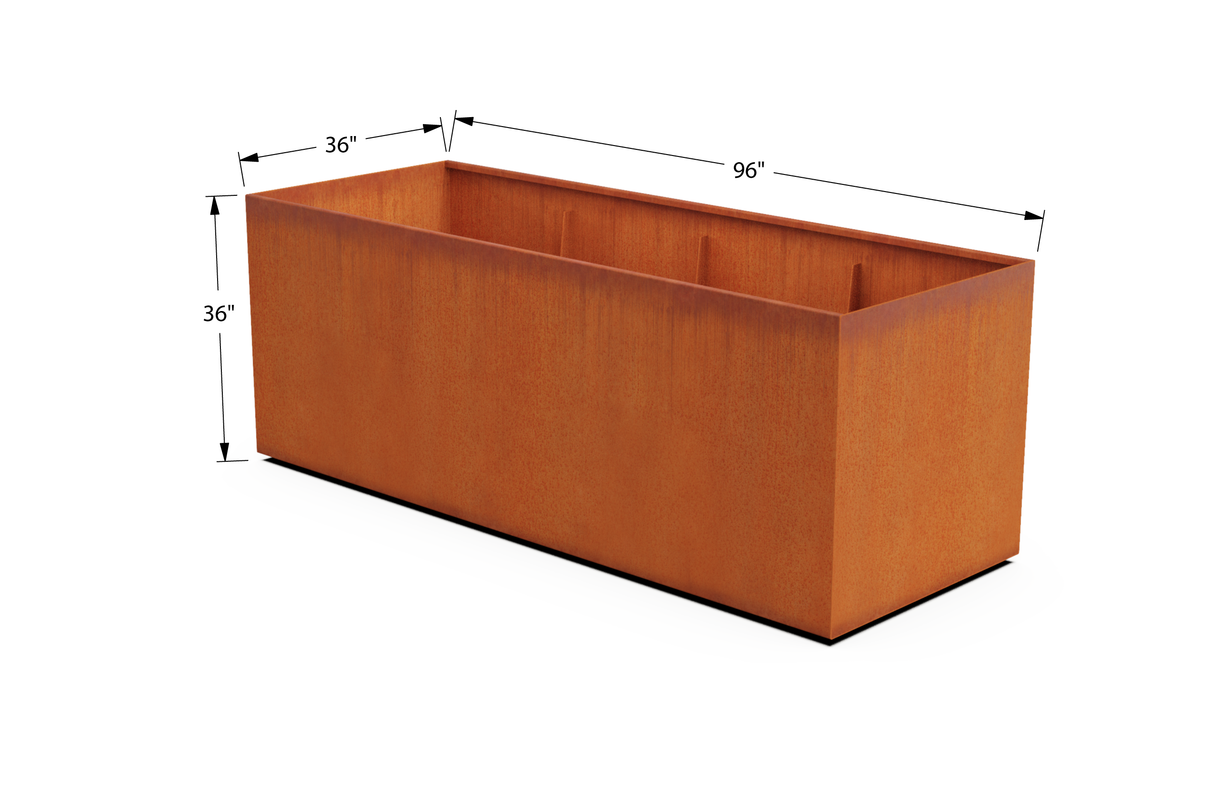 Corten Steel Wide Rectangular Planter – 36" W
