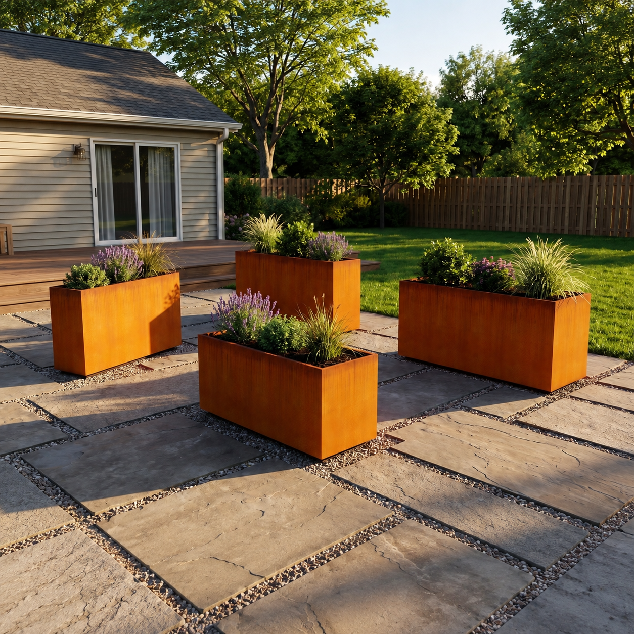The Welcome Pair – Classic Corten Steel Rectangular Planters (Set of 2)