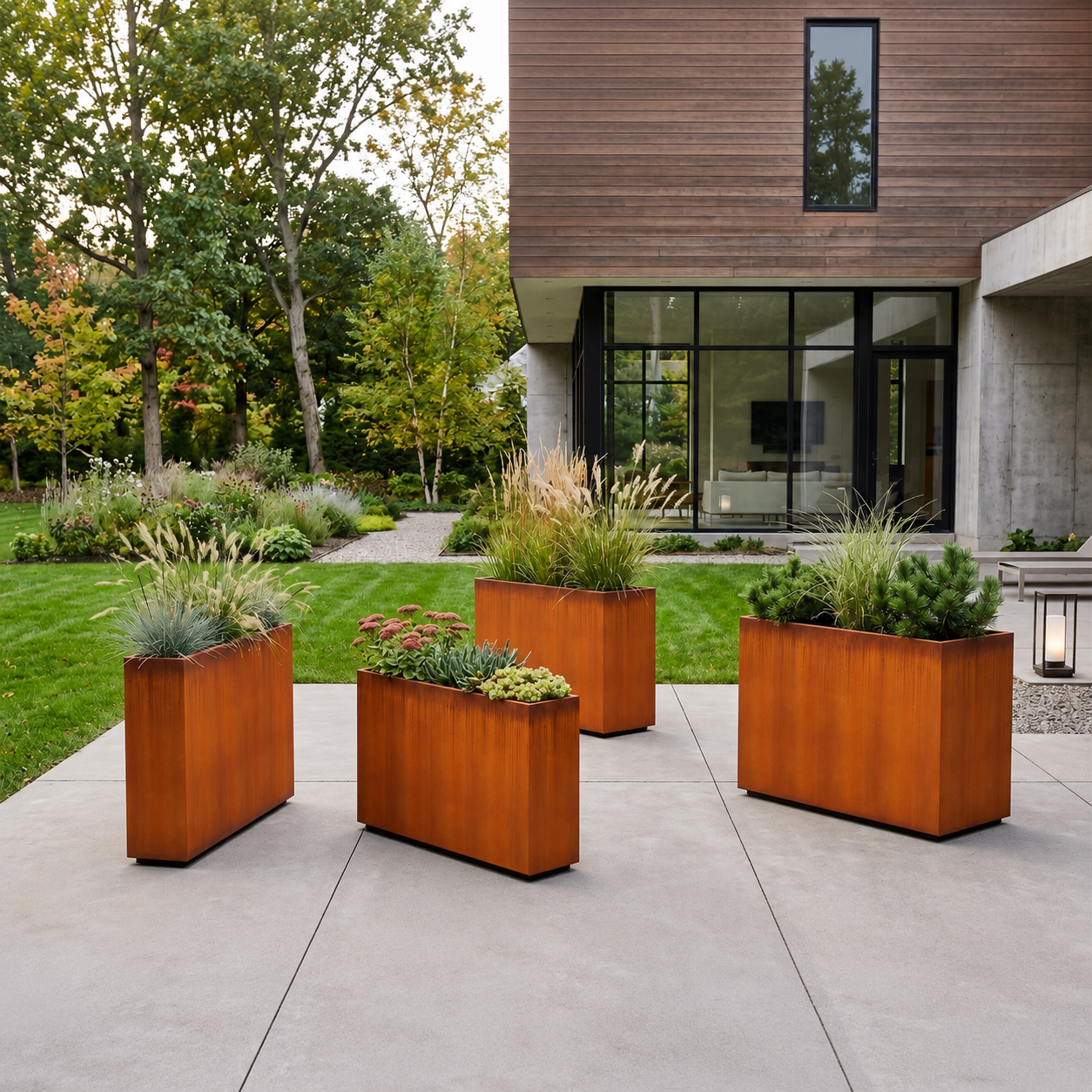 The Welcome Pair – Tall Corten Steel Rectangular Planters (Set of 2)