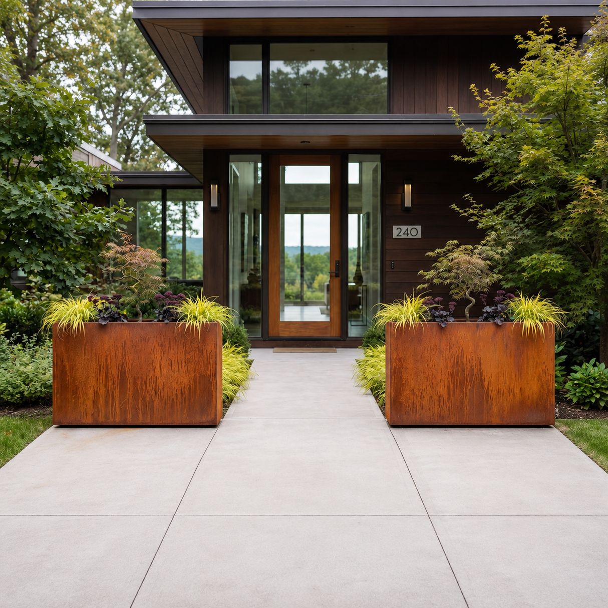 The Welcome Pair – Tall Corten Steel Rectangular Planters (Set of 2)