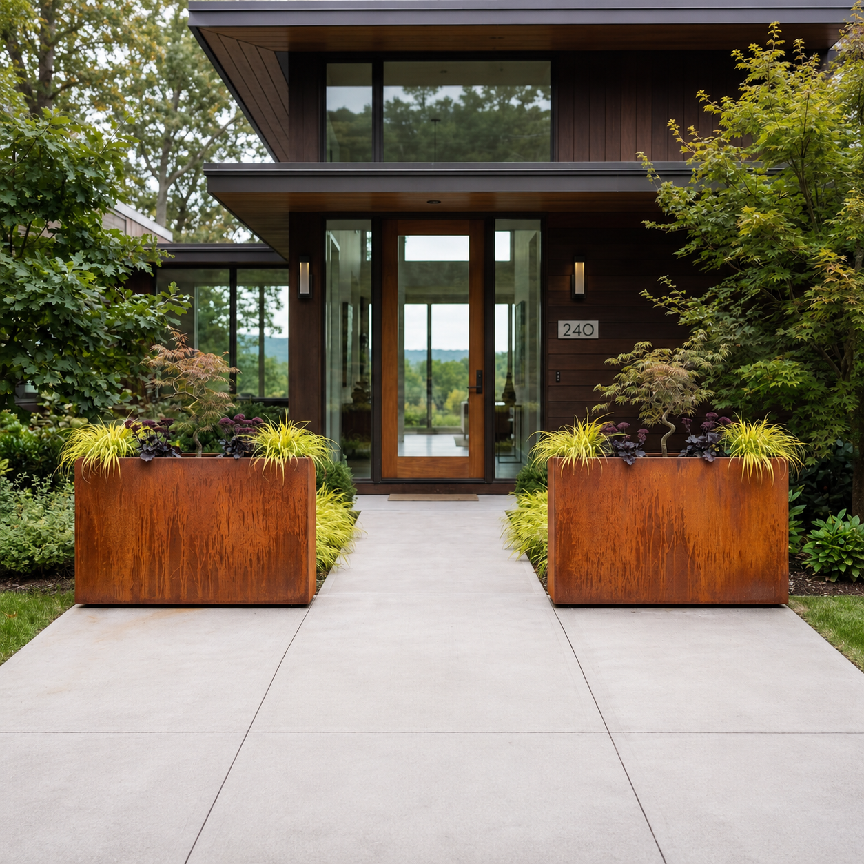 The Welcome Pair – Tall Corten Steel Rectangular Planters (Set of 2)