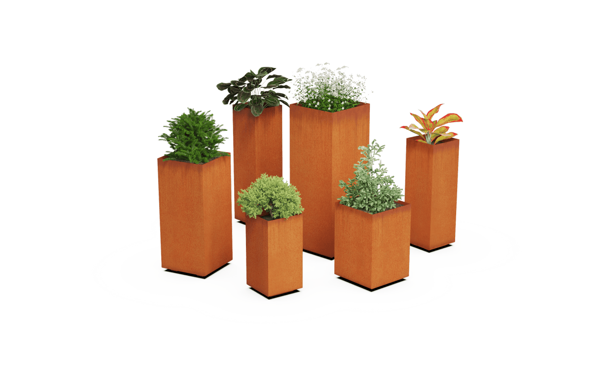 Corten Steel Tall Cube Planter - Plantercraft