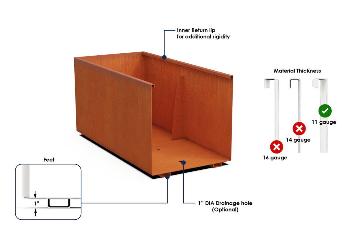 The Patio Trio – Corten Steel Rectangular Planters (Set of 3)